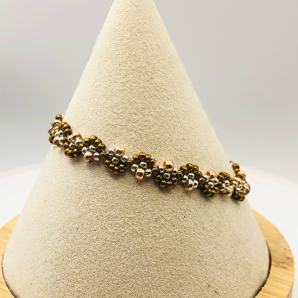 Silver Brown Beaded Bracelet Copper Accents Fashion minimalist NEW - Picture 5 of 5